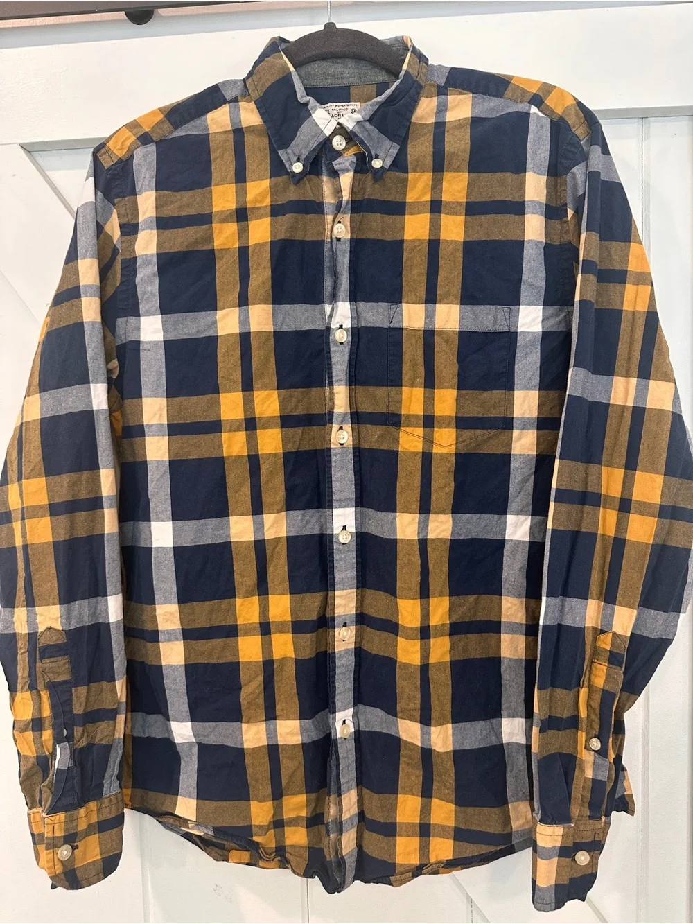 J.Crew Men’s Medium Plaid Button Down Shirt 100% Cotton Blue Gold Classic Casual
